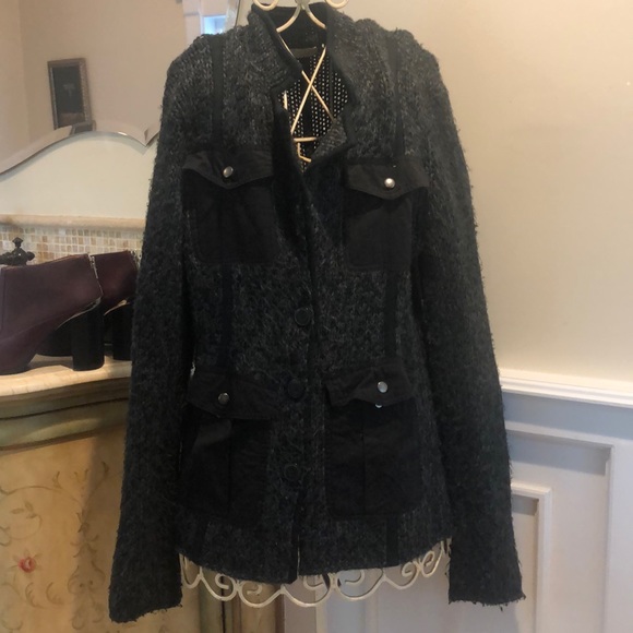 Military style grey button down cardigan - Picture 4 of 8